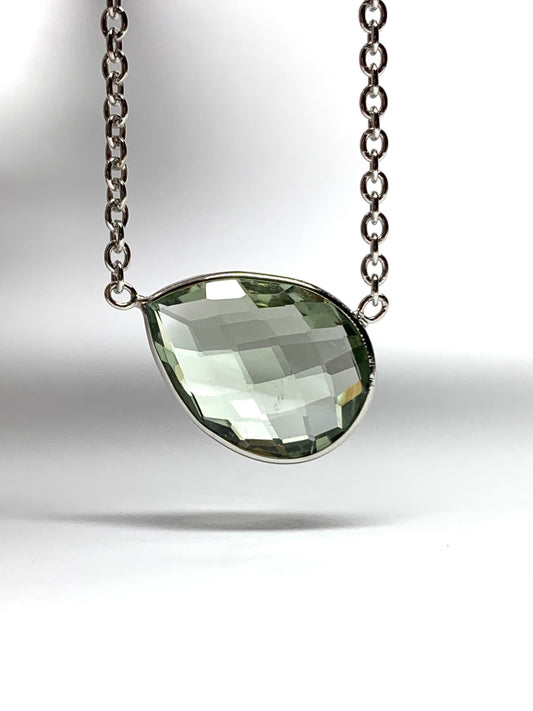 Green Amethyst “Pear”, 925 Sterling Silver Necklace