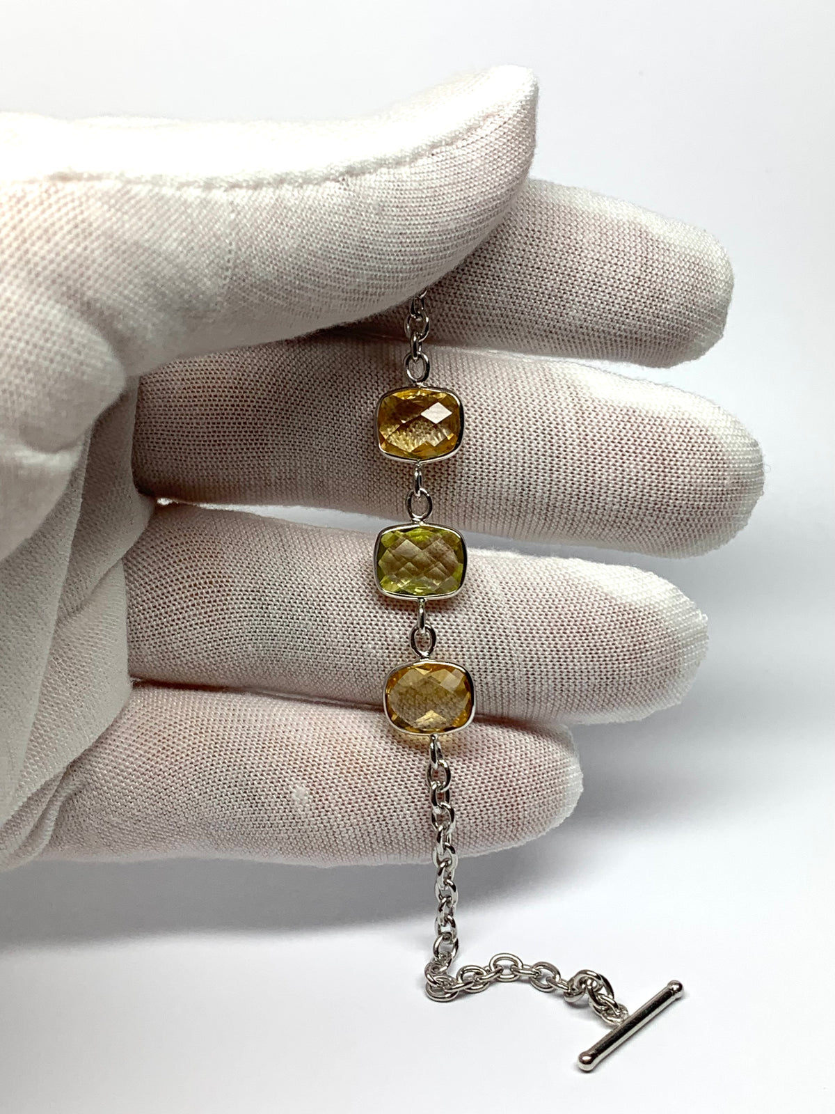 Citrine, Lemon Quartz “Cushions”, 925 Sterling Silver Bracelet